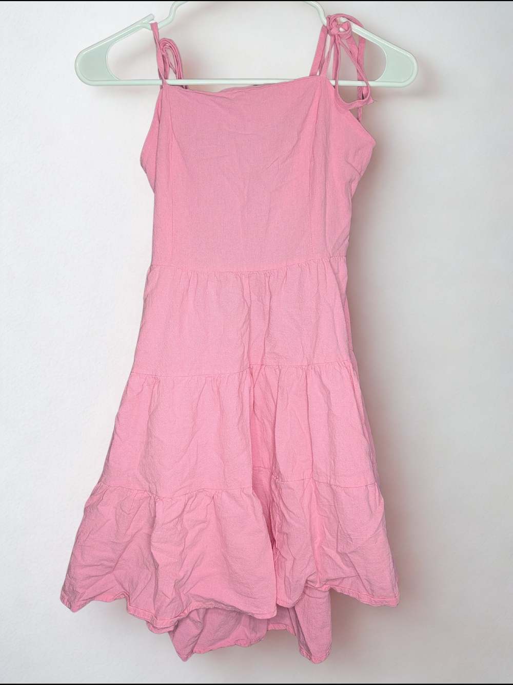 SHEIN Pink Tie Strap Tiered Mini Dress Women's Medium Open Back Cottagecore